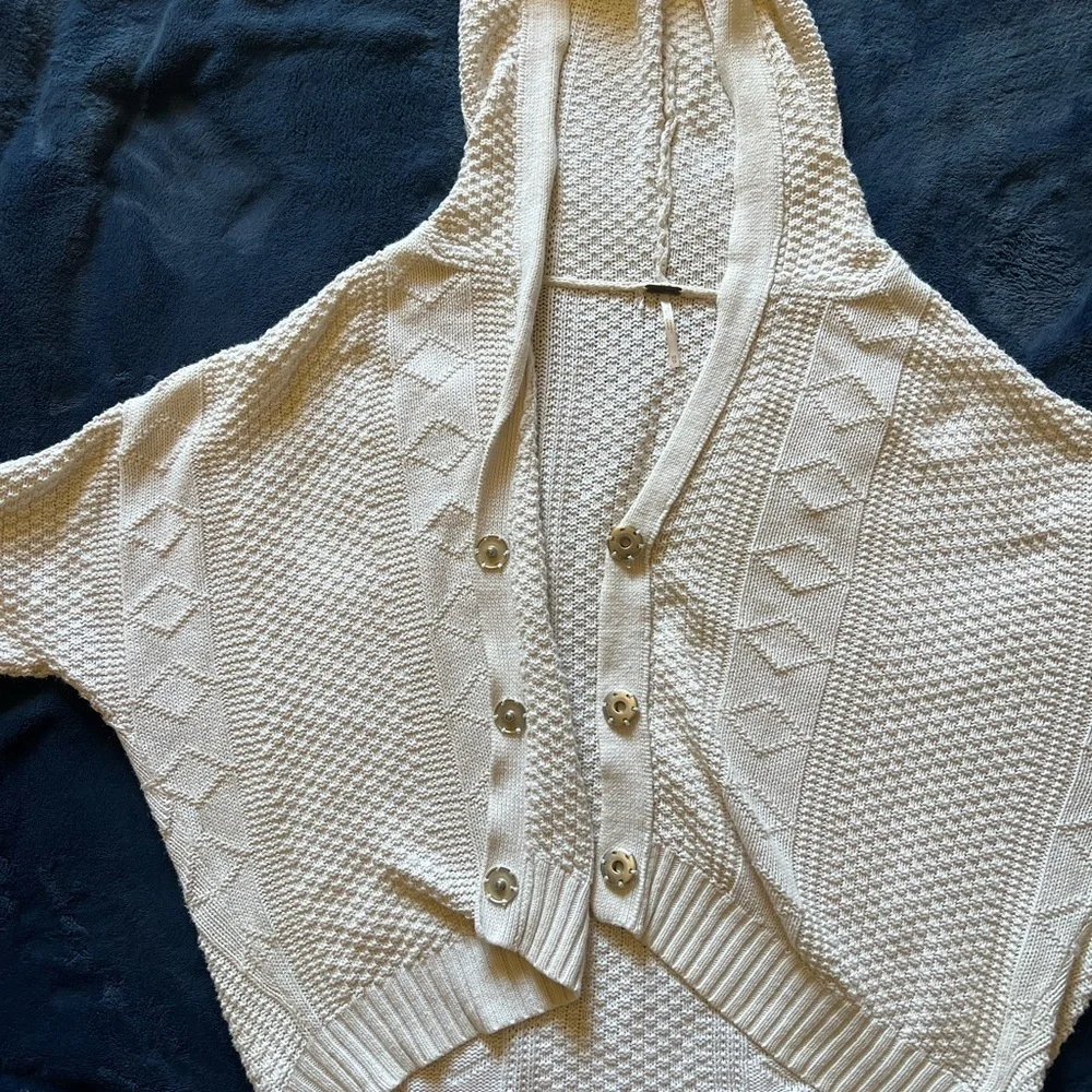 Free People Cream Oversized Slouchy Cable Knit Cardigan